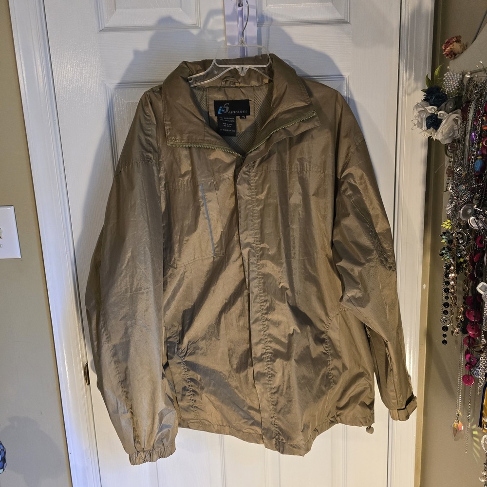 i5 Apparel Mens XXL Tan Khaki Lightweight Mesh Lined Windbreaker Jacket Packable